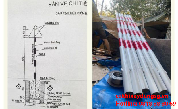 Thông số kỹ thuật chi tiết của cột biển báo dạng đơn (đường kính, chiều cao, độ dày)