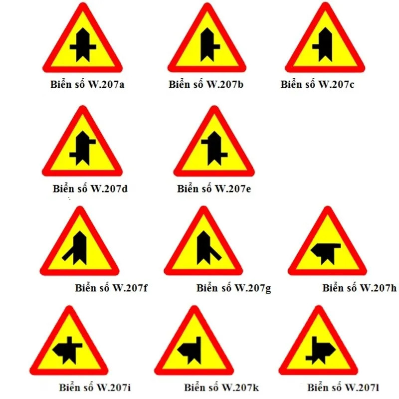 Biển W.207 (a, b, c, d, e, f, g, h, i, k, l) – Giao nhau với đường không ưu tiên