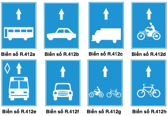 Nhóm biển hiệu lệnh R.412 – Làn đường dành riêng cho từng loại xe