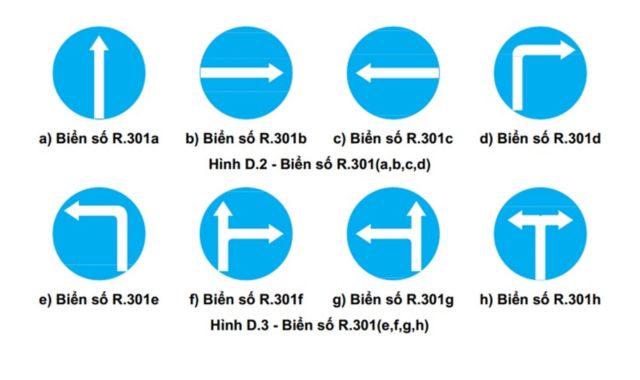 Nhóm biển hướng đi phải theo (R.301a đến R.301h)