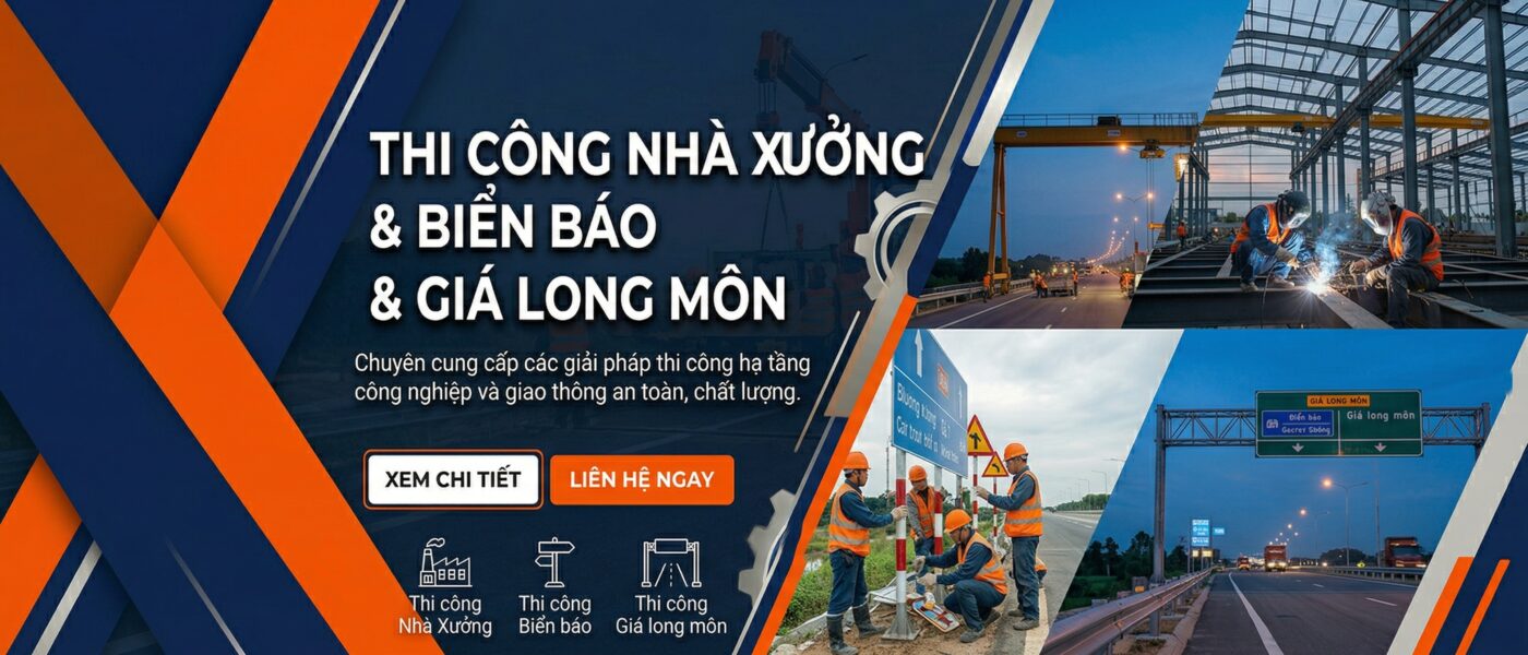 Thi công nhà xưởng & Biển báo & giá long môn