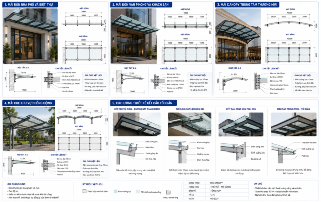Bản Vẽ Thiết Kế Mái Canopy Hiện Đại Theo Từng Loại Công Trình