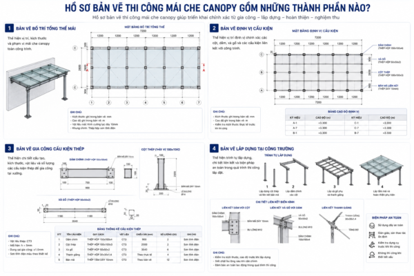 Hồ Sơ Bản Vẽ Thi Công Mái Che Canopy Gồm Những Thành Phần Nào