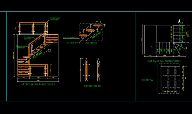 Bản vẽ cad chi tiết cầu thang sắt không đạt tiêu chuẩn kỹ thuật