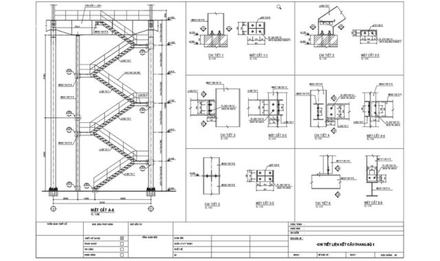 bản vẽ shop drawing chi tiết cầu thang sắt