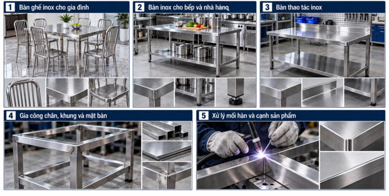 Gia Công Bàn Ghế Inox Theo Kích Thước Sử Dụng