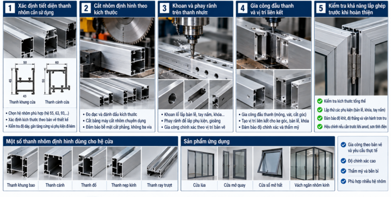 Gia Công Nhôm Định Hình Theo Yêu Cầu Cho Hệ Cửa