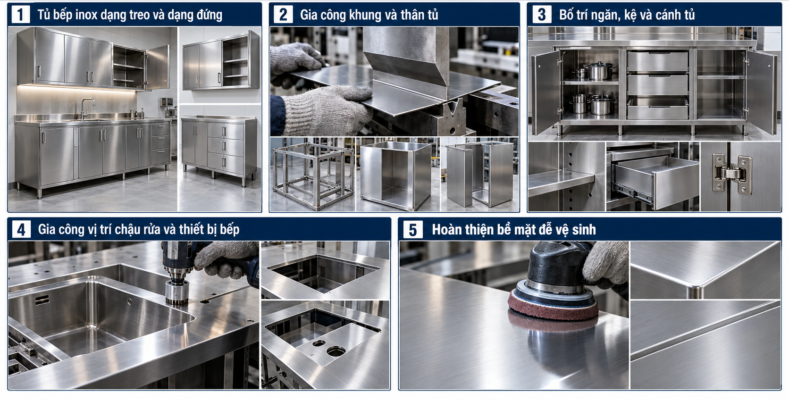 Gia Công Tủ Bếp Inox Theo Không Gian Thực Tế