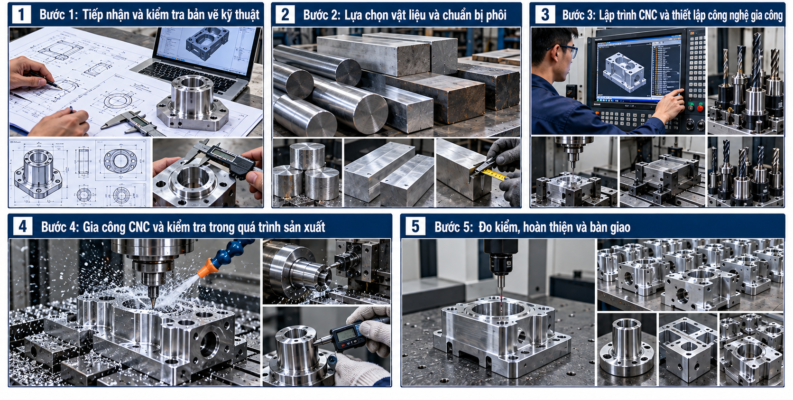 Gia công chi tiết cơ khí CNC theo bản vẽ – Quy trình 5 bước chuẩn công nghiệp