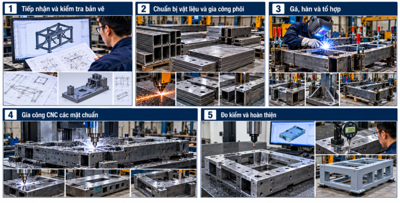 Quy trình gia công đồ gá, bệ máy và khung máy theo bản vẽ